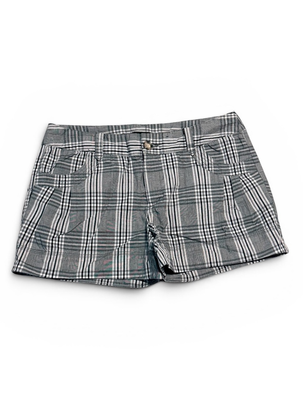 Womens ANA Gray Black Plaid Cotton Blend Shorts A New Approach